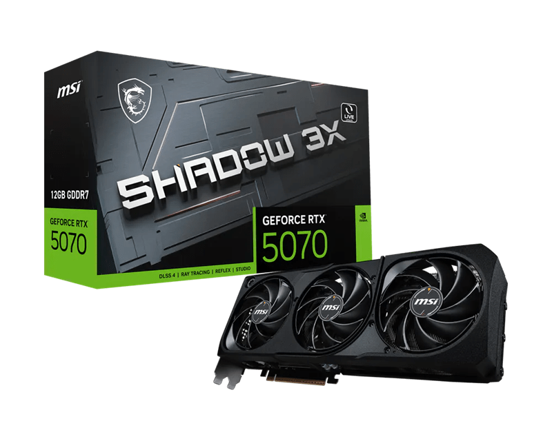 Видеокарта MSI GeForce RTX 5070 12G SHADOW 3X, 12Gb GDDR7 192-bit 1xHDMI 3xDP G5070-12S3