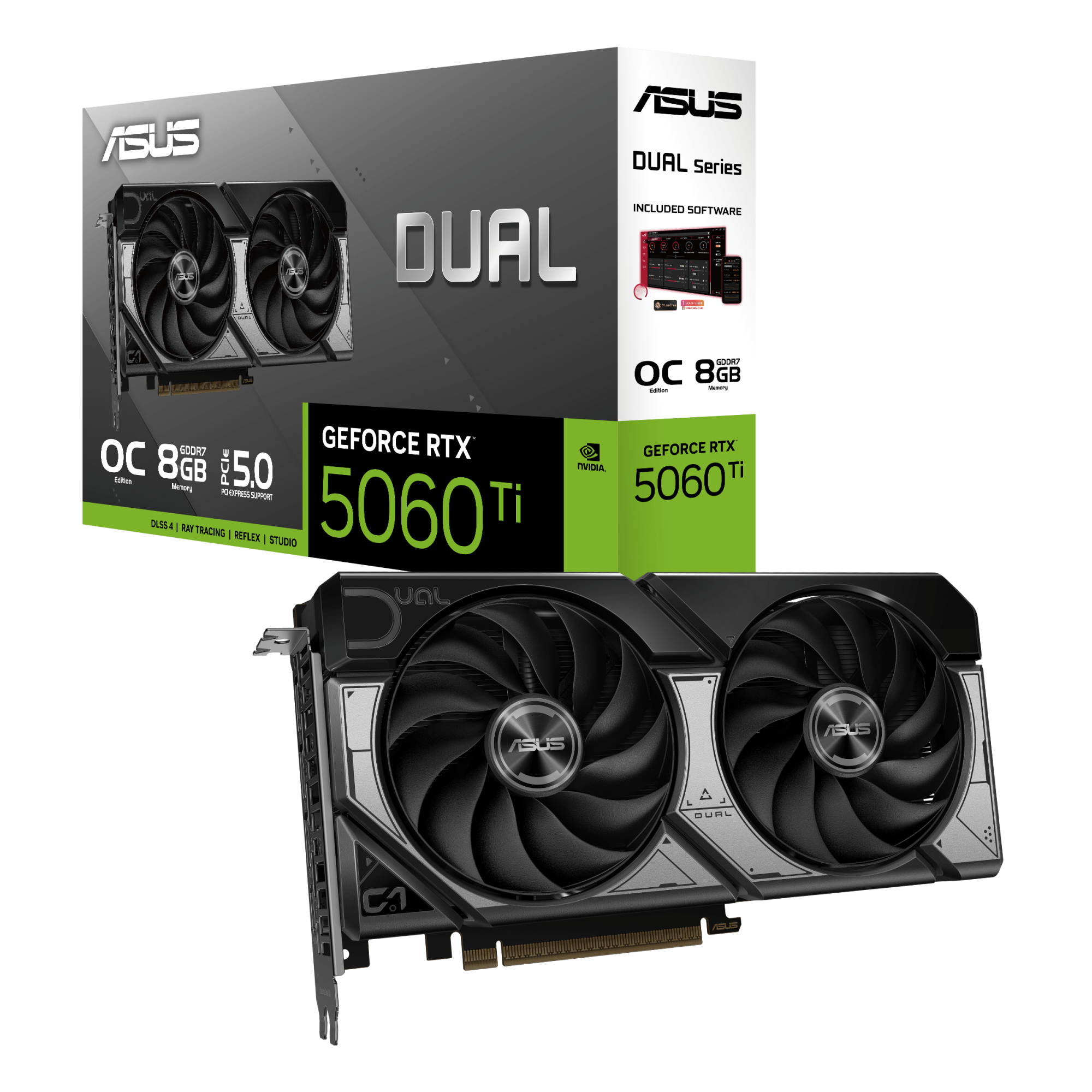 Видеокарта ASUS GeForce RTX5060 Ti  8Gb, DUAL OC GDDR7 128-bit 1xHDMI 3xDP DUAL-RTX5060TI-O8G
