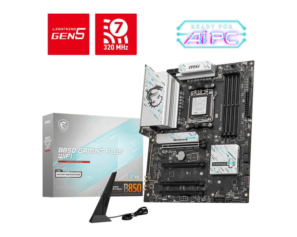 Материнская плата MSI B850 GAMING PLUS WIFI AM5 4xDDR5 4xSATA3 RAID 3xM.2 DP 2xType-C ATX
