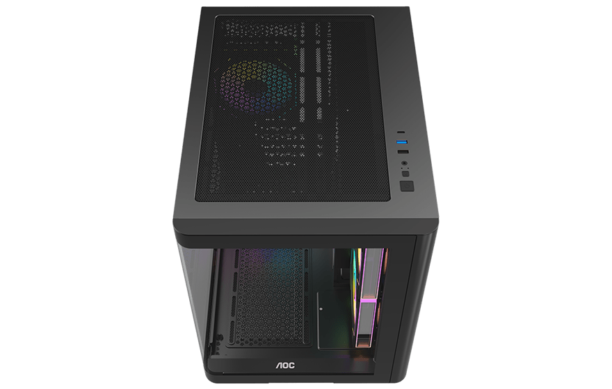 Корпус AOC CG350B 3F M-ATX/ITX 1xUSB2.0 1xUSB3.0 1xType-C 1xAudio/Mic Черный AOC-CG350-BF3V1R0W2-G