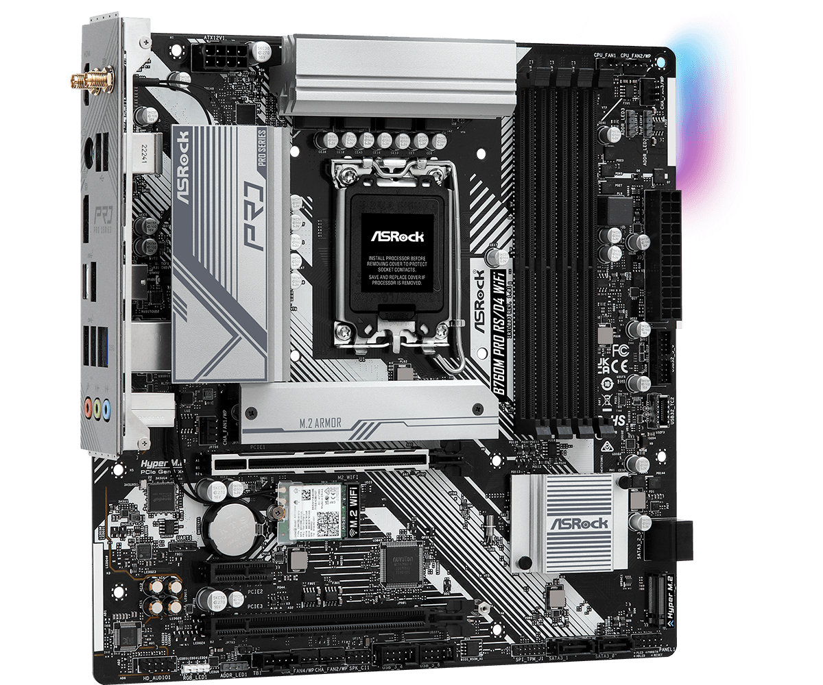 Материнская плата ASRock B760M PRO RS/D4 WIFI LGA1700 4xDDR4 4xSATA RAID 2xM.2 HDMI DP mATX