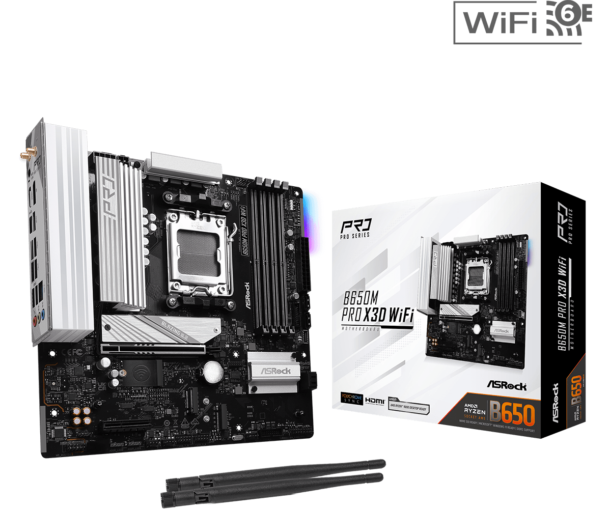 Материнская плата ASRock B650M PRO X3D WIFI AM5 4xDDR5 4xSATA3 3xM.2 Type-C HDMI DP WiFi6E mATX