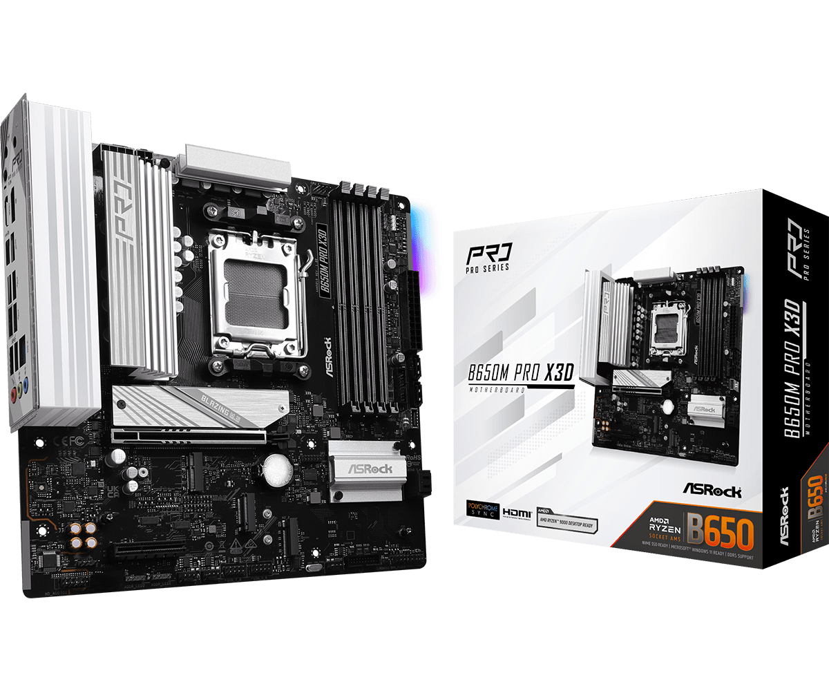 Материнская плата ASRock B650M PRO X3D AM5 4xDDR5 4xSATA3 3xM.2 Type-C HDMI DP mATX