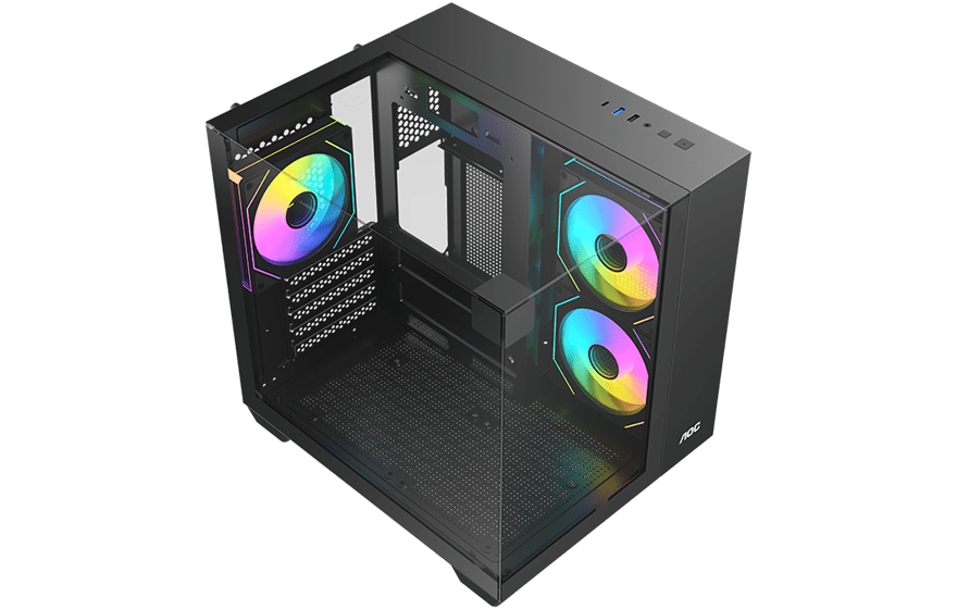 Корпус AOC CG389B 3F M-ATX/ITX 1xUSB2.0 1xUSB3.0 1xType-C 1xAudio/Mic Черный AOC-CG389-BF3V1R0T3-G