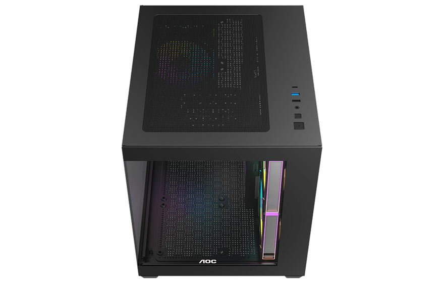 Корпус AOC CG381B 3F M-ATX/ITX 1xUSB2.0 1xUSB3.0 1xType-C 1xAudio/Mic Черный AOC-CG381-BF3V1R0T2-G