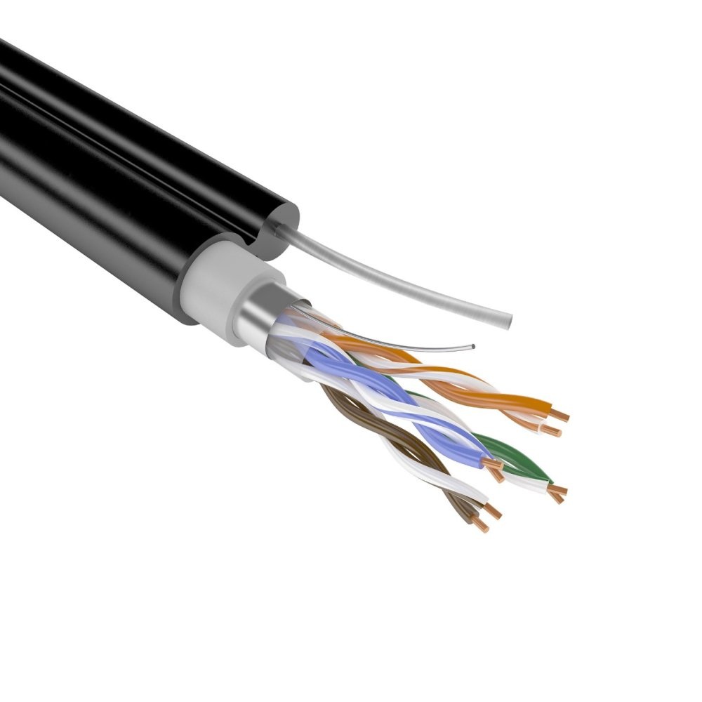 Кабель сетевой COMTEQ FTP cat 5e. 4*2*0,51mm ПВП-трос 305м/упак для внеш прокл с тросом