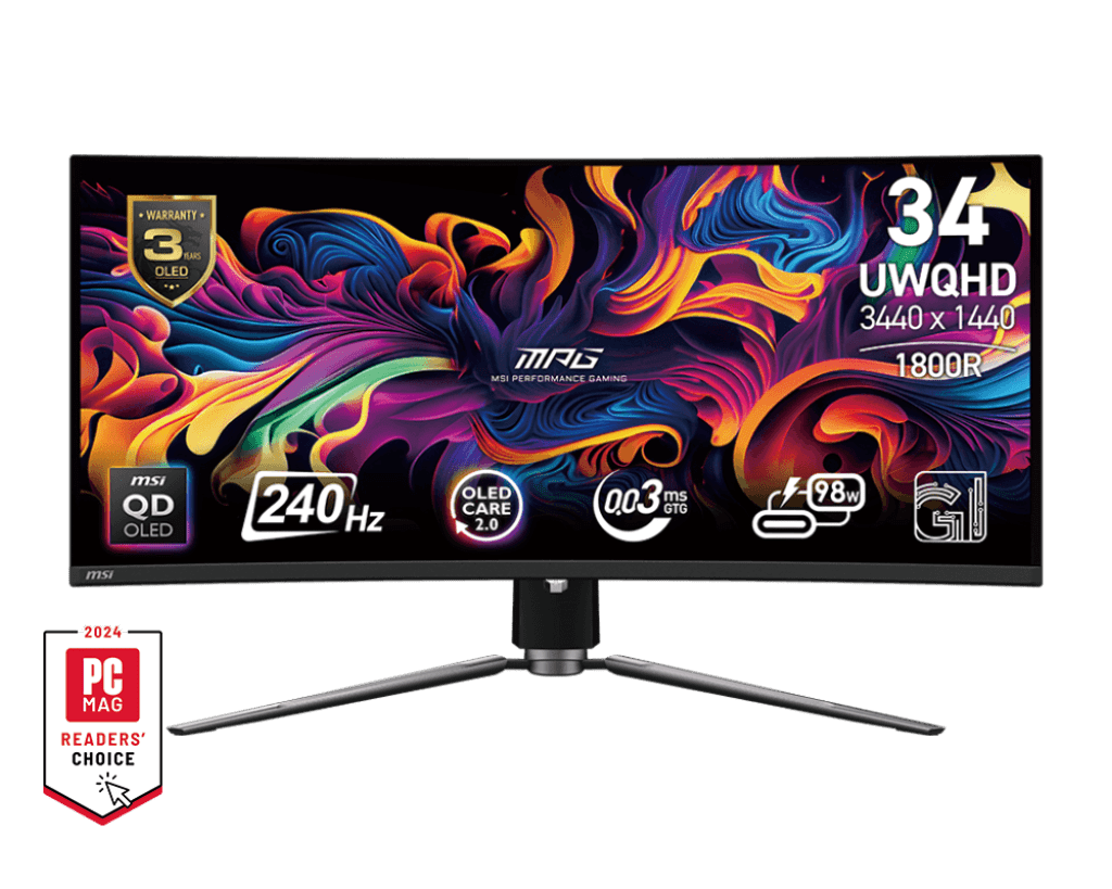 Монитор 34" MSI MPG 341CQPX QD-OLED 3440x1440 240Hz 1800R 0.03ms 1.5млн:1 2xHDMI 1xDP 4xUSB