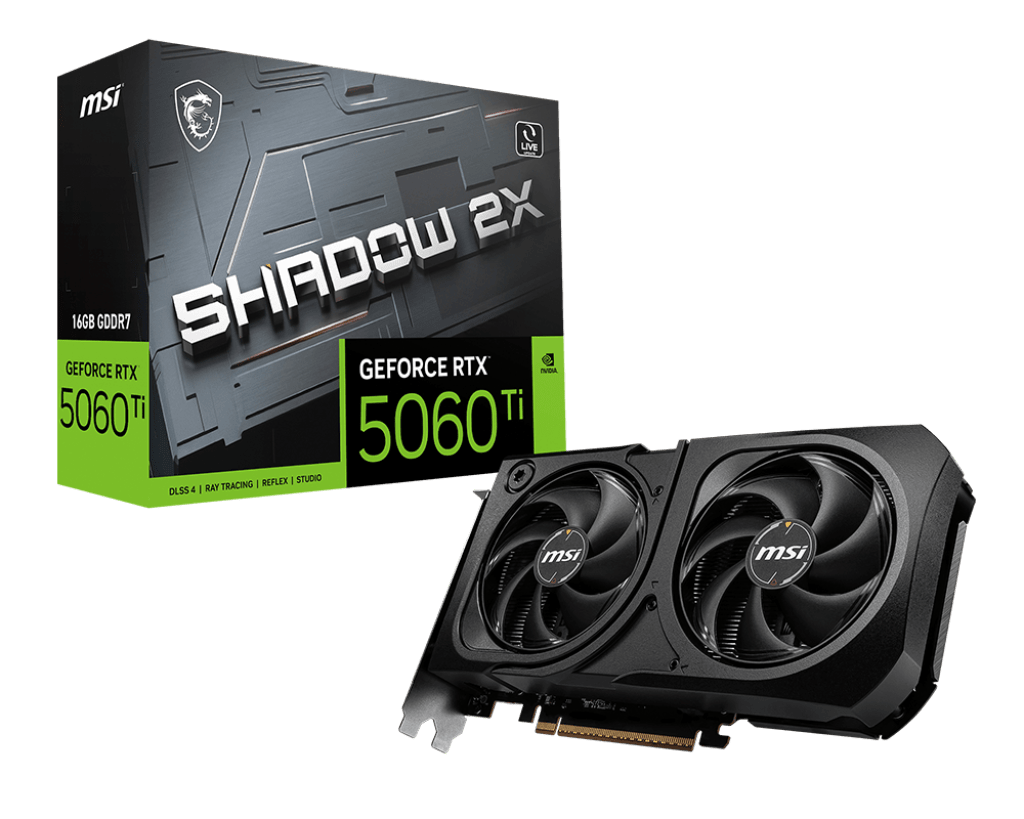 Видеокарта MSI GeForce RTX 5060 Ti 16G SHADOW 2X PLUS, 16Gb GDDR7 128-bit HDMI 3xDP G506T-16S2P