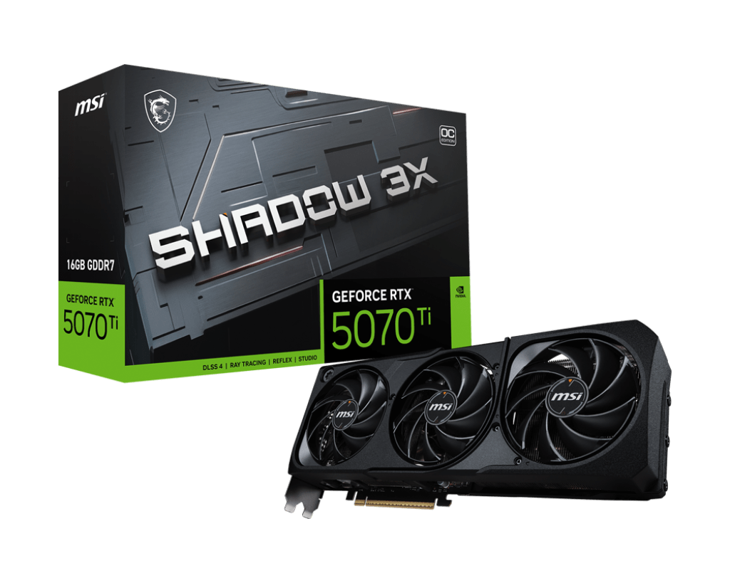 Видеокарта MSI GeForce RTX 5070 Ti 16G SHADOW 3X OC, 16Gb GDDR7 256-bit 1xHDMI 3xDP