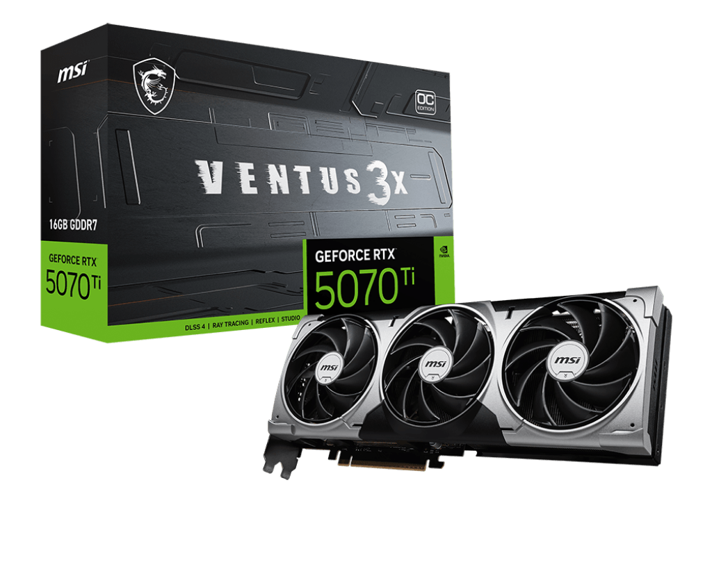 Видеокарта MSI GeForce RTX 5070 Ti 16G VENTUS 3X OC, 16Gb GDDR7 256-bit 1xHDMI 3xDP