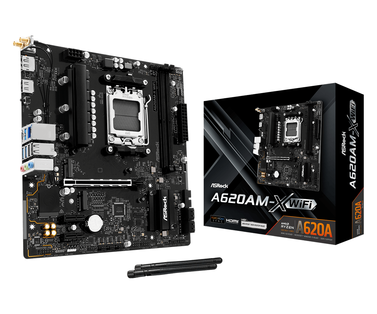 Материнская плата ASRock A620AM-X WIFI AM5 2xDDR5 4xSATA3 RAID 2xM.2 WiFi6E Type-C HDMI DP mATX