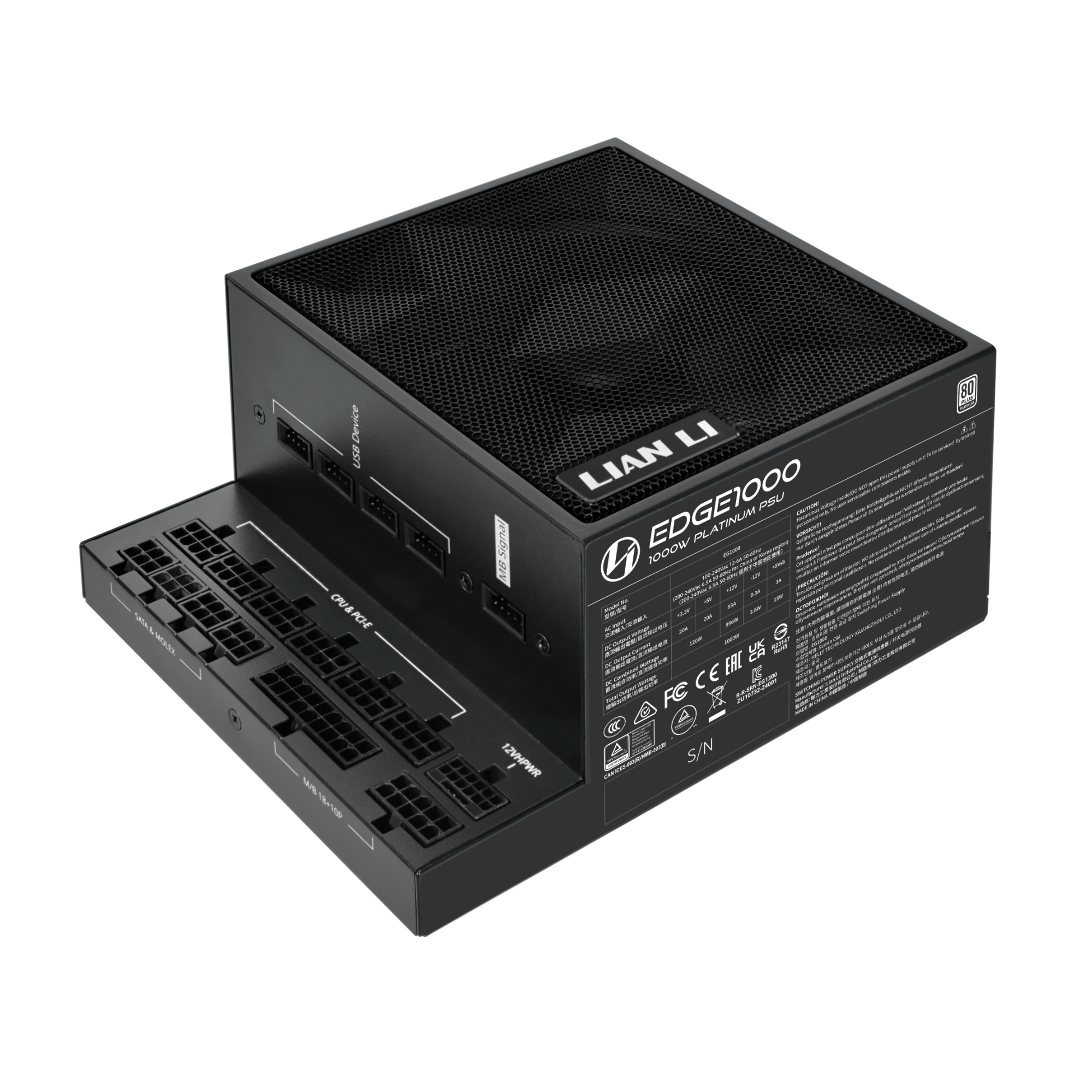 Блок питания Lian Li 1000W, EG1000, Full Modular, 80+ PLATINUM, КПД 92%, Черный, G9P.EG1000.BE00.EU