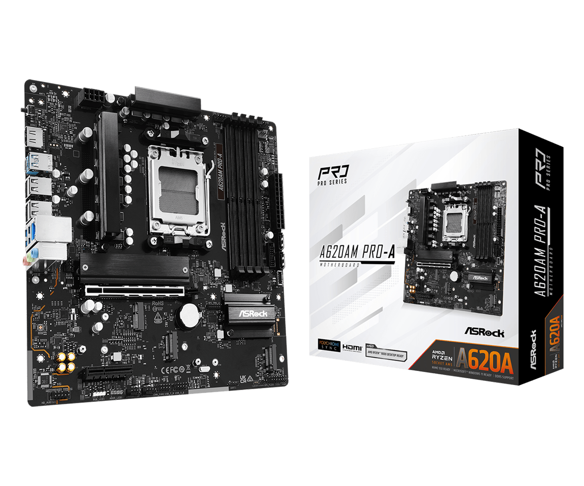 Материнская плата ASRock A620AM PRO-A AM5 4xDDR5 2xSATA3 RAID 3xM.2 Type-C HDMI mATX