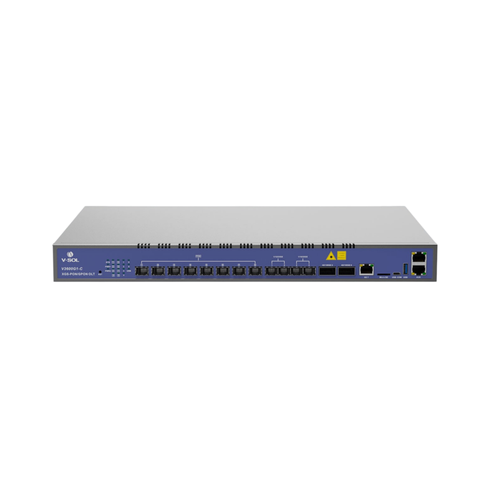 V-SOL V3600G1-C — 8-портовый XGS-PON / XG-PON / GPON Combo OLT (1U, 19", 2× 100GE QSFP28, 4× 25GE SFP28)