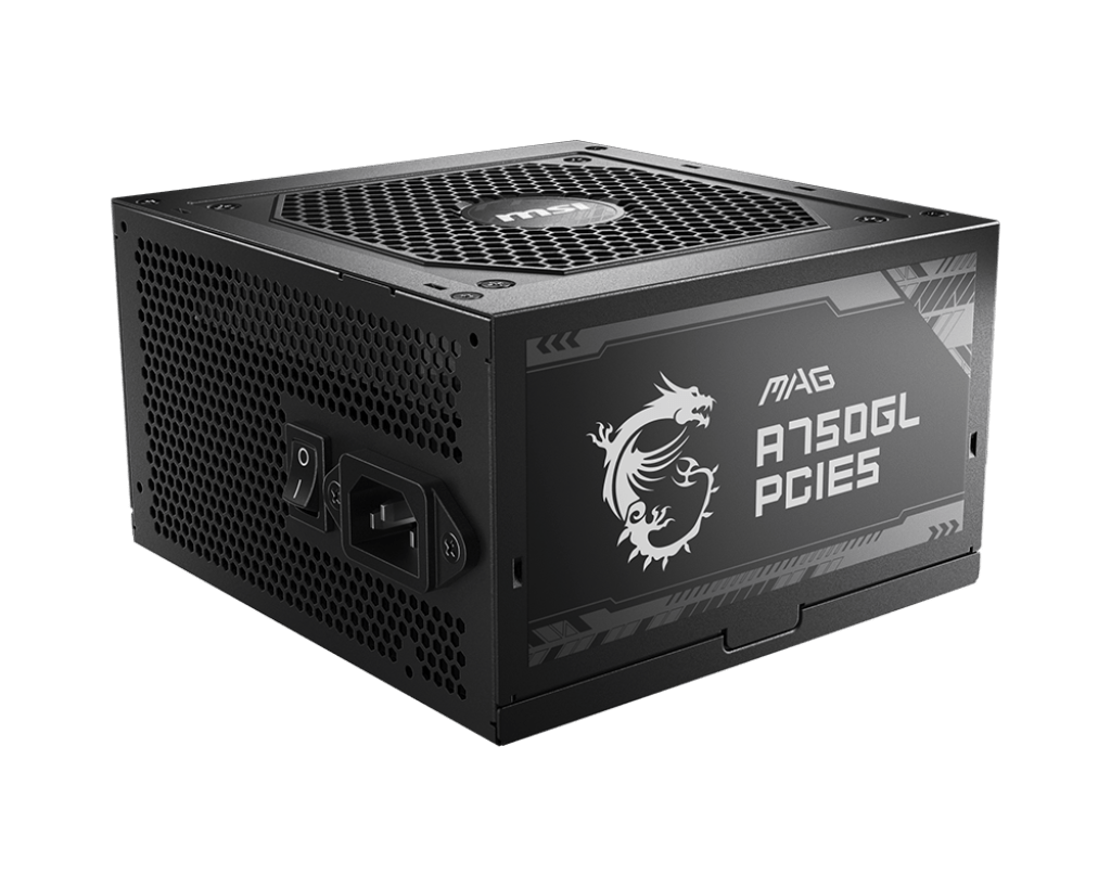 Блок питания MSI  750W, MAG A750GL PCIE5, Full Modular, ATX, 80+ GOLD, КПД >90%, Fan 120mm, Черный