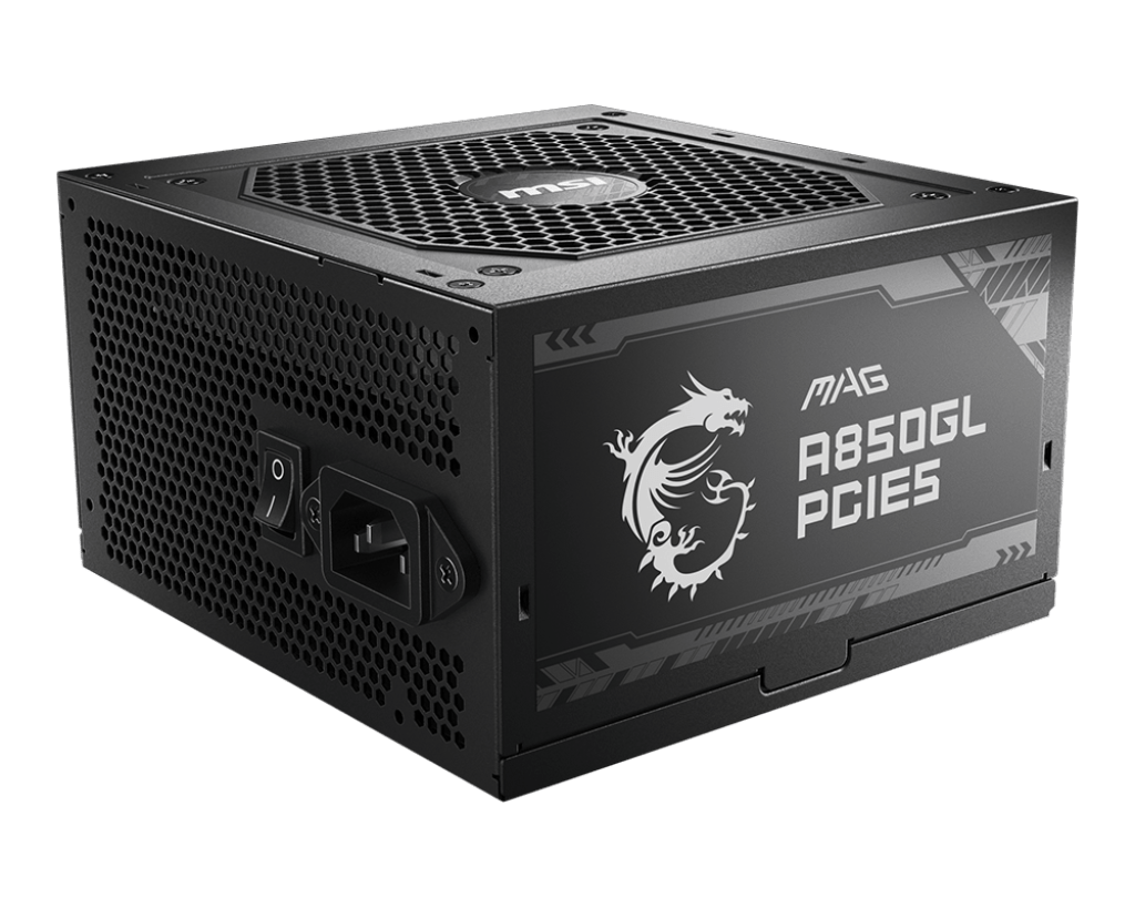 Блок питания MSI  850W, MAG A850GL PCIE5, Full Modular, ATX, 80+ GOLD, КПД >90%, Fan 120mm, Черный