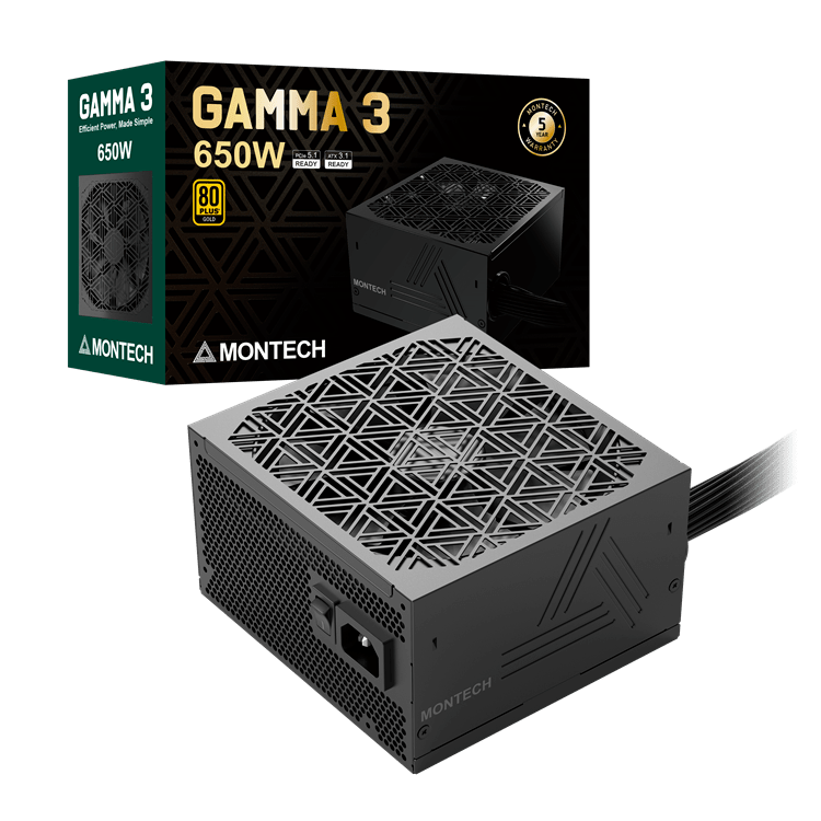 Блок питания Montech  650W, GAMMA 3 650W, Non Modular, ATX, 80+ GOLD, КПД 92%, Fan 135mm, Черный