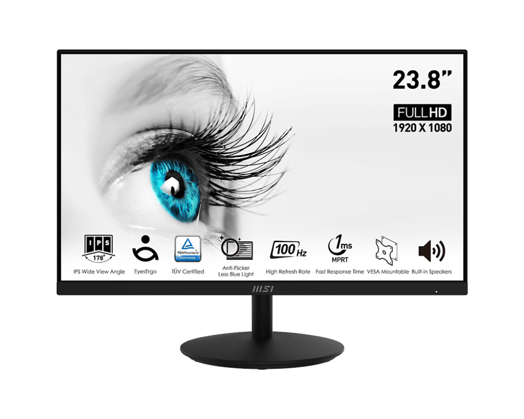 Монитор 23.8" MSI PRO MP242A IPS 1920x1080 100Hz 1ms 1000:1 1xD-Sub 1xHDMI 1xDP 2x2W Черный