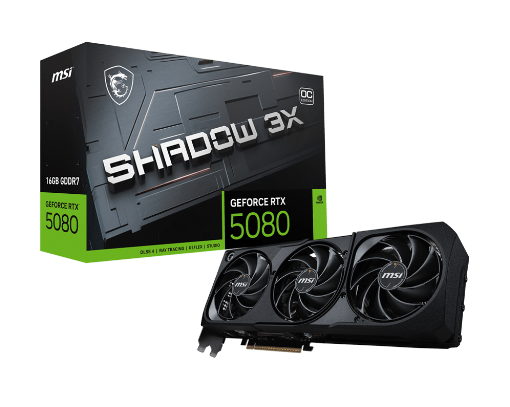 Видеокарта MSI GeForce RTX 5080 16G SHADOW 3X OC, 16Gb GDDR7 256-bit 1xHDMI 3xDP