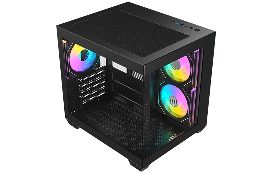 Корпус AOC CG381B 3F M-ATX/ITX 1xUSB2.0 1xUSB3.0 1xType-C 1xAudio/Mic Черный AOC-CG381-BF3V1R0T2-G