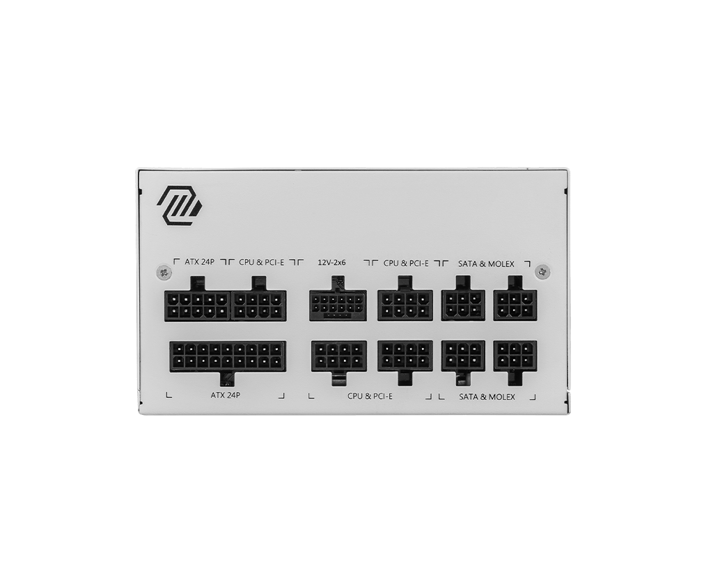 Блок питания MSI  850W, MAG A850GL PCIE5 WHITE, Full Modular, ATX, 80+ GOLD, >90%, Fan 120mm, Белый