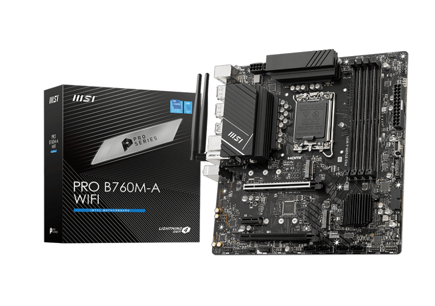 Материнская плата MSI PRO B760M-A WIFI LGA1700 4xDDR5 4xSATA3 RAID 2xM.2 2xHDMI 2xDP mATX