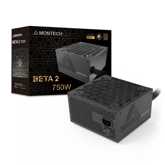 Блок питания Montech  750W, BETA 2 750W, Non Modular, ATX, 80+ BRONZE, КПД 90%, Fan 120mm, Черный