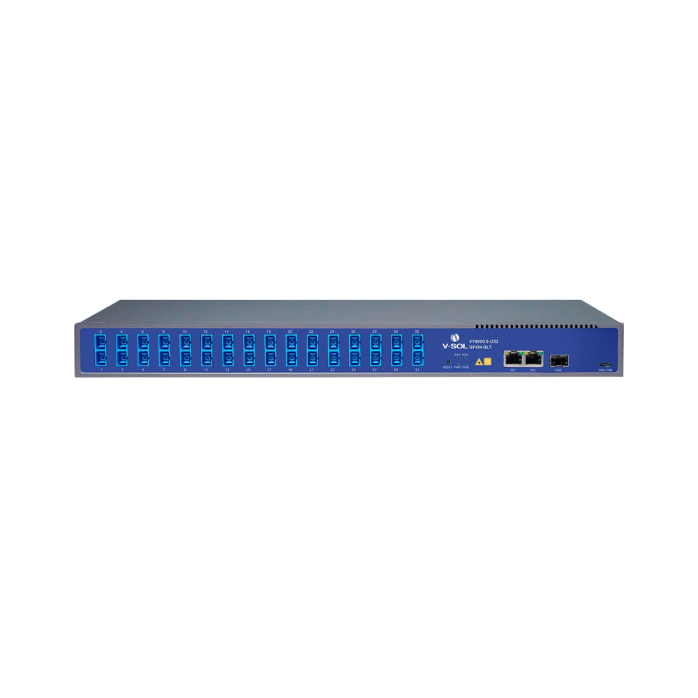 V-SOL V1600GS-032 — GPON OLT-терминал со встроенным сплиттером 1×32 (1U, 19", 32× SC/UPC, 1× 10G SFP+, 2× GbE)