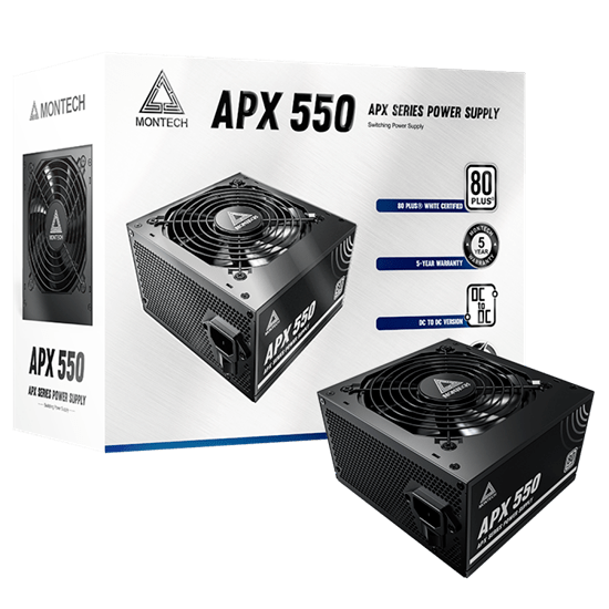 Блок питания Montech  550W, APX 550W, Non Modular, ATX, 80+ WHITE, КПД 90%, Fan 120mm, Черный