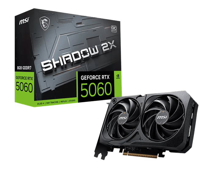 Видеокарта MSI GeForce RTX 5060 8G SHADOW 2X OC, 8Gb GDDR7 128-bit 1xHDMI 3xDP G5060-8S2C