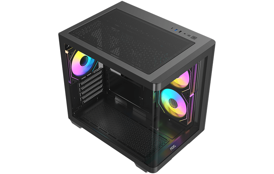Корпус AOC CG350B 3F M-ATX/ITX 1xUSB2.0 1xUSB3.0 1xType-C 1xAudio/Mic Черный AOC-CG350-BF3V1R0W2-G
