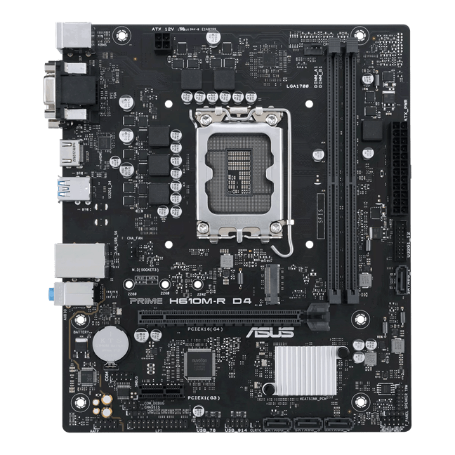 Материнская плата ASUS PRIME  H610M-R D4-SI, LGA1700 2xDDR4 4xSATA3 M.2 1xD-Sub 1xDVI 1xHDMI mATX
