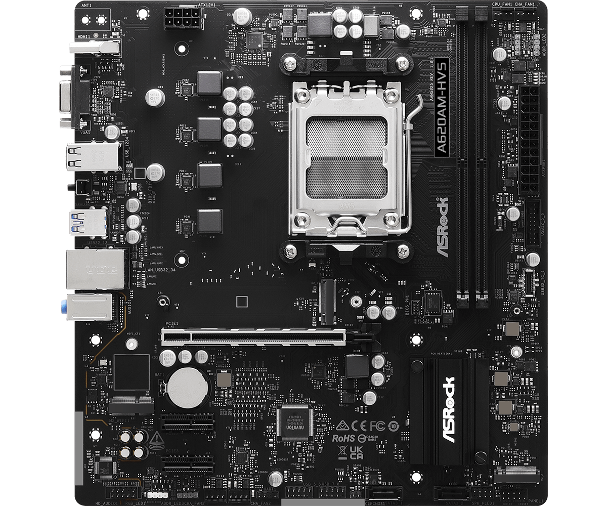 Материнская плата ASRock A620AM-HVS AM5 2xDDR5 2xSATA3 RAID 2xM.2 D-Sub HDMI mATX