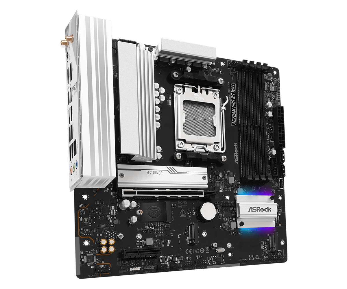 Материнская плата ASRock A620AM PRO RS WIFI AM5 4xDDR5 2xSATA3 RAID 3xM.2 Type-C HDMI DP WiFi6E mATX