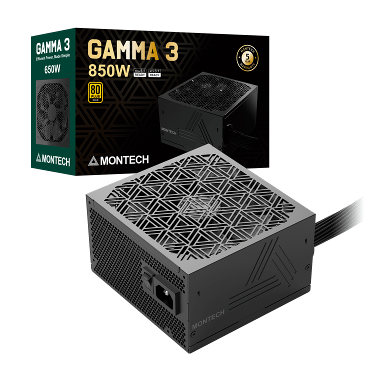 Блок питания Montech  850W, GAMMA 3 850W, Non Modular, ATX, 80+ GOLD, КПД 92%, Fan 135mm, Черный