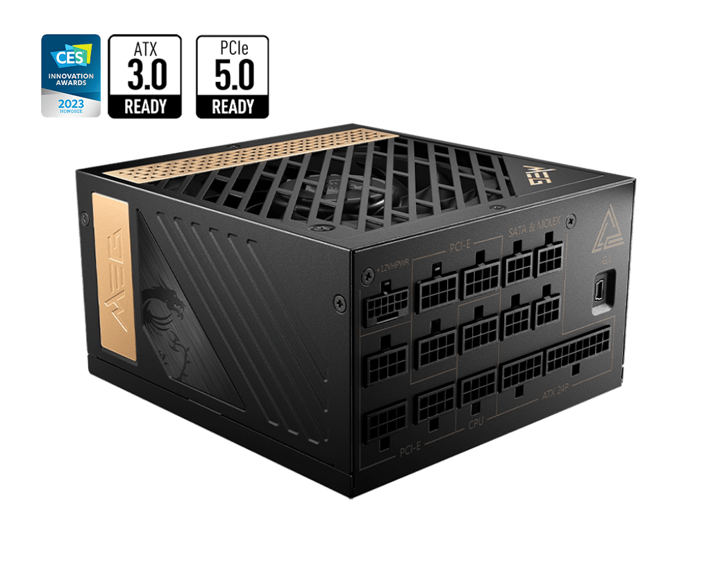 Блок питания MSI 1300W, MEG Ai1300P PCIE5, Full Modular, ATX, 80+ PLATINUM, >92%, Fan 120mm, Черный