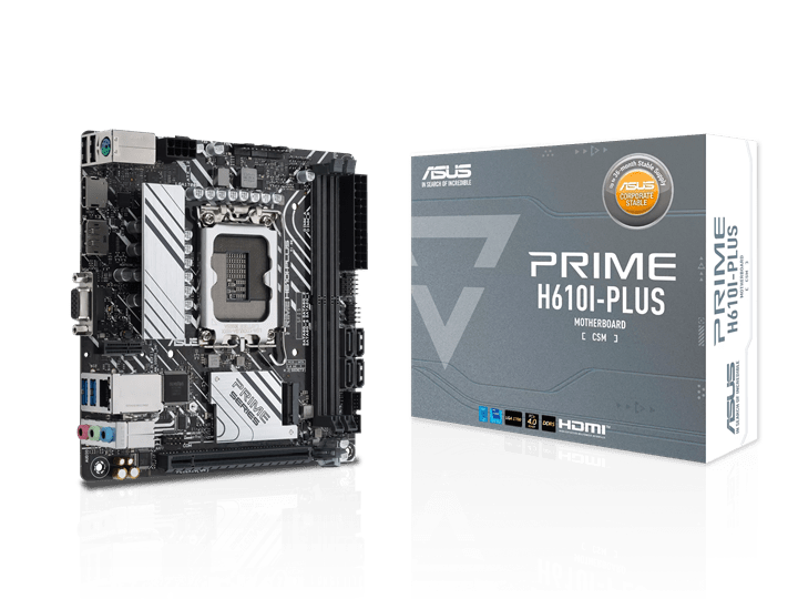 Материнская плата ASUS PRIME H610I-PLUS-CSM, LGA1700 H610 2xDDR5 4xSATA3 1xM2 D-Sub HDMI DP mITX