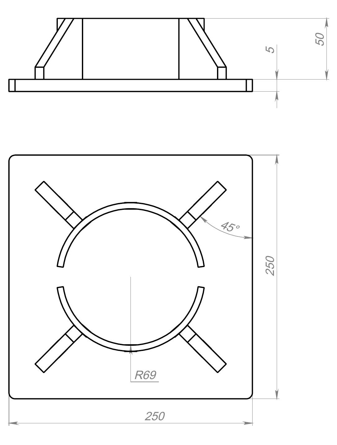 Оголовок сваи 250х250х5 (покрытие - грунт-краска Акромед)