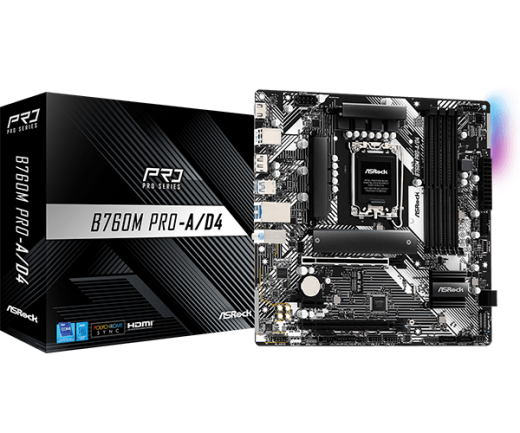 Материнская плата ASRock B760M PRO-A/D4 LGA1700 4xDDR4 4xSATA RAID 2xM.2 Type-C HDMI DP mATX