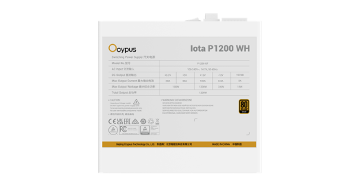 Блок питания Ocypus Iota P1200 WH 1200W Full Modular, 80+GOLD, КПД 91% Белый,Iota-P1200-G1FFWH025X-E