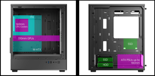 Корпус AOC CG450B 4F M-ATX/ITX 1xUSB2.0 1xUSB3.0 1xType-C 1xAudio/Mic Черный AOC-CG450-BF4V1R0UD-G