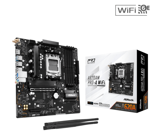 Материнская плата ASRock A620AM PRO-A WIFI AM5 4xDDR5 2xSATA3 RAID 3xM.2 Type-C HDMI WiFi6E mATX