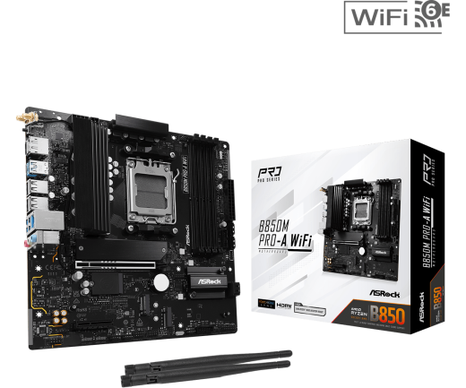 Материнская плата ASRock B850M PRO-A WIFI AM5 4xDDR5 4xSATA 3xM.2 15xUSB 1xHDMI 1xDP WiFi6E mATX