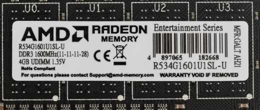 Оперативная память  4Gb DDR3L 1600MHz AMD Radeon R5 Entertainment Series PC3-12800 R534G1601U1SL-U
