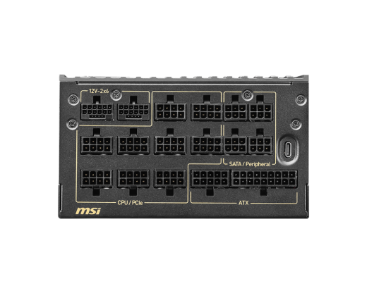 Блок питания MSI 1600W, MEG Ai1600T PCIE5, Full Modular, ATX, 80+ TITANIUM, >94%, Fan 135mm, Черный