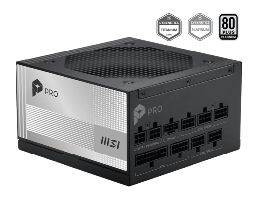 Блок питания MSI 1000W, PRO A1000PL PCIE5, Full Modular, ATX, 80+ PLATINUM, >92%, Fan 120mm, Черный