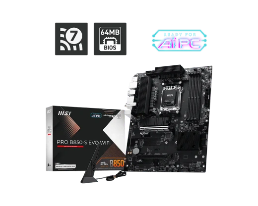 Материнская плата MSI PRO B850-S EVO WIFI AM5 B850 4xDDR5 4xSATA6G RAID 3xM.2 1xDP 1xHDMI ATX