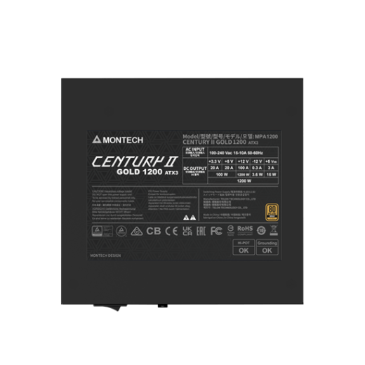 Блок питания Montech 1200W, CENTURY II 1200W, Full Modular, 80+ GOLD, КПД 90%, Fan 135mm, Серебро