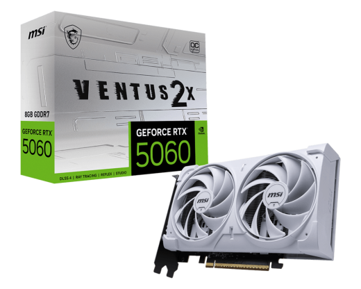 Видеокарта MSI GeForce RTX 5060 8G VENTUS 2X OC WHITE, 8G GDDR7 128bit 1xHDMI 3xDP G5060-8V2CW