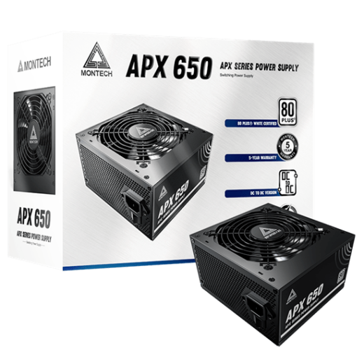 Блок питания Montech  650W, APX 650W, Non Modular, ATX, 80+ WHITE, КПД 90%, Fan 120mm, Черный